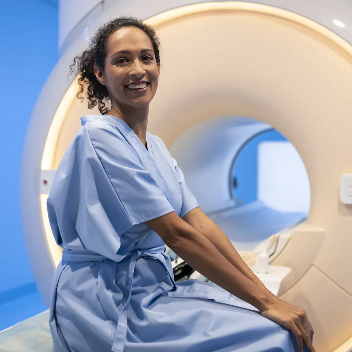 Female patient about to have a body scan